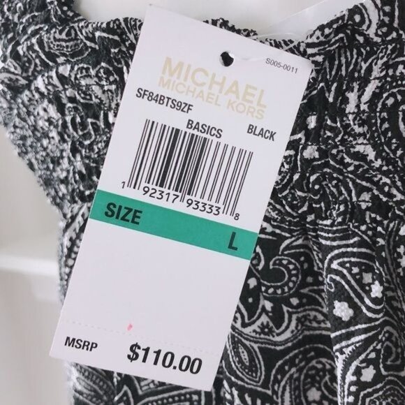Michael Kors Blouse Womens Medium Black White Cold Shoulder Paisley Floral Print - Picture 3 of 15